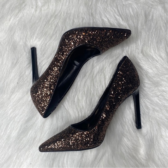Nine West Rose Gold Glitter Pointed Toe Pumps Size 6.5 - Picture 1 of 7